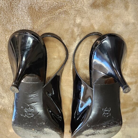 Via Spiga Black Sling Back Patent Leather Stiletto Heel with Bow - Picture 6 of 10